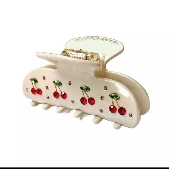 NEW Ivory Cream Cherry Hair Claw Clip - Picture 3 of 10